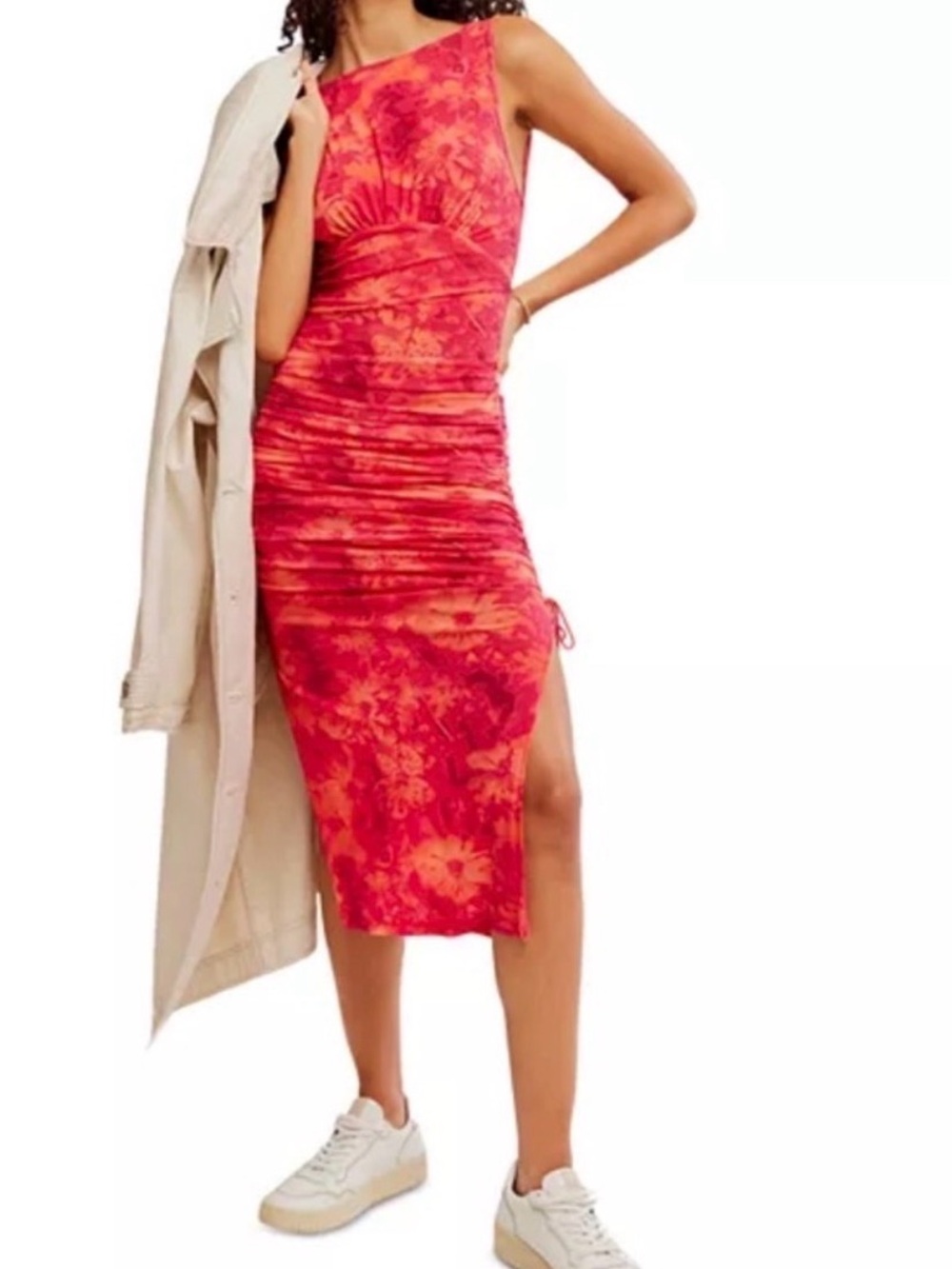Free People Floral Ruched Midi Dress NEW